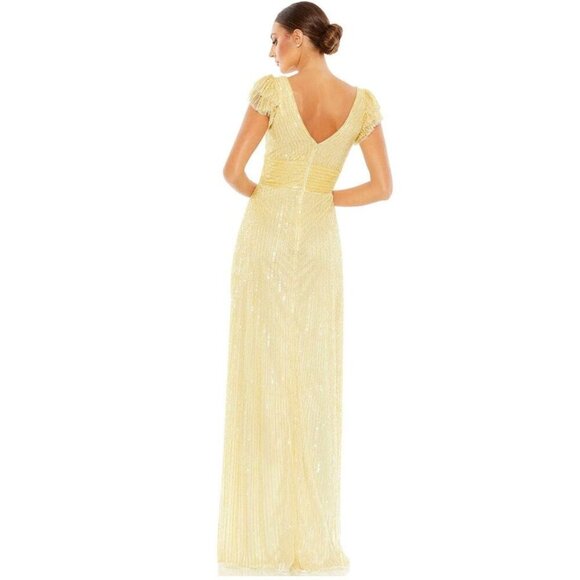 NWT Mac Duggal Embellished Flutter Cap Sleeve A Line Gown Buttercream 18 #8464 - Picture 3 of 7